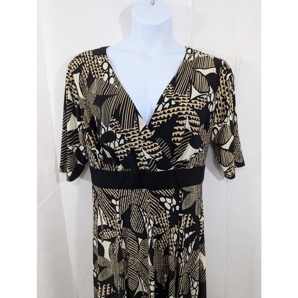 JONES NEW YORK WOMAN! STRETCH POLY ABSTRACT, BLACK, BROWN, TAN DRESS! SZ 18W - Picture 3 of 9